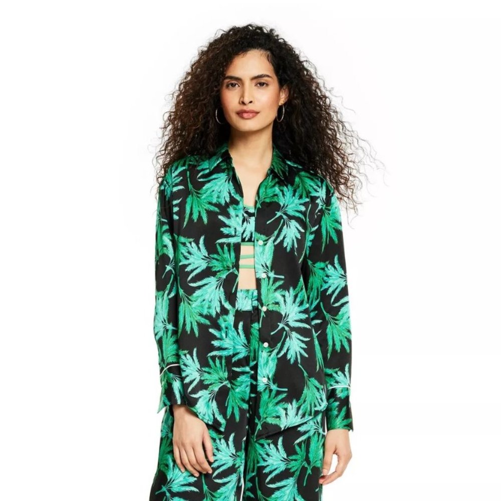 NWT Feathered Palm Print Long Sleeve Button Down Shirt - Fe Noel x Target